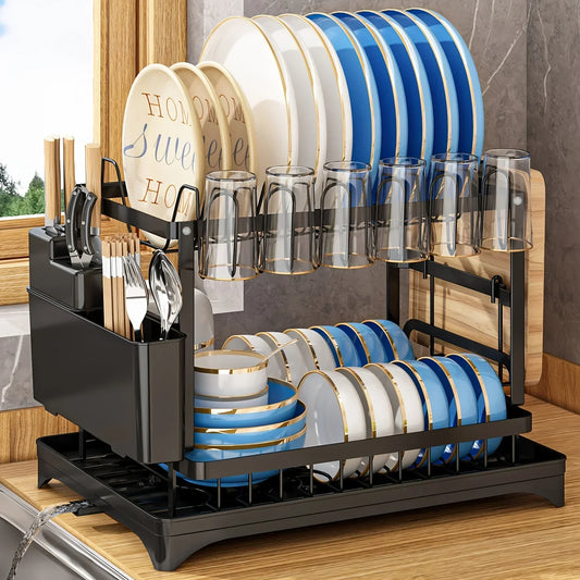 1 Set Dish Rack, 2 Tier Dish Drying